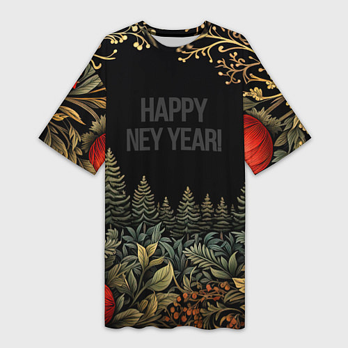 Женская длинная футболка Happy new year black style / 3D-принт – фото 1
