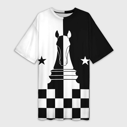 Женская длинная футболка Шахматный конь / 3D-принт – фото 1