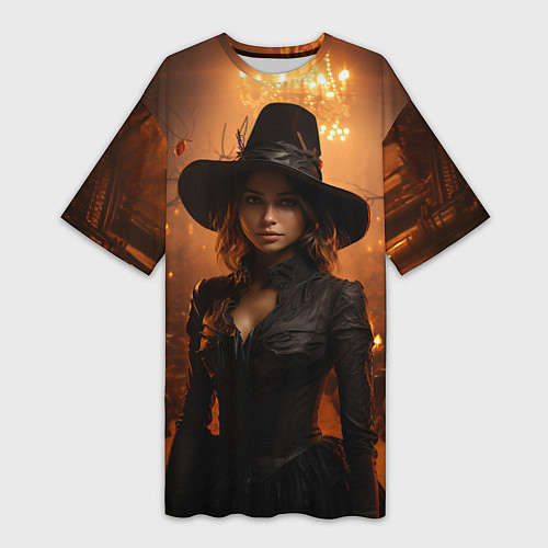 Женская длинная футболка Красивая ведьма / 3D-принт – фото 1