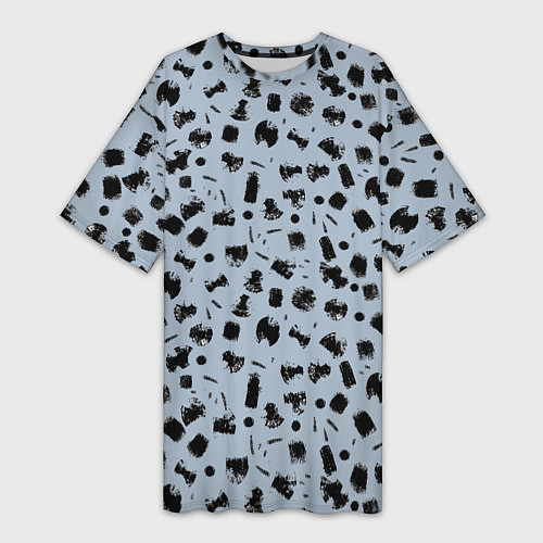 Женская длинная футболка Черный абстрактный гранж на сером / 3D-принт – фото 1