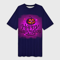 Женская длинная футболка Светящаяся тыква хэллоуин
