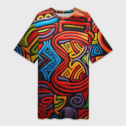 Женская длинная футболка Разноцветный узор в стиле абстракционизм