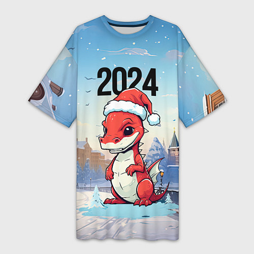 Женская длинная футболка Новогодний дракон 2024 / 3D-принт – фото 1