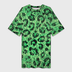 Женская длинная футболка Зелёный леопард паттерн