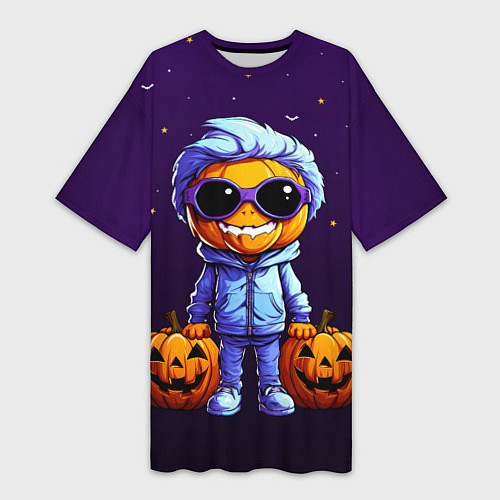 Женская длинная футболка Happy pumpkin / 3D-принт – фото 1