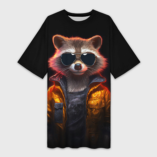 Женская длинная футболка Енот - cyberpunk / 3D-принт – фото 1