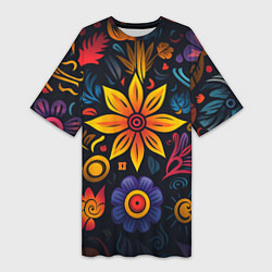 Женская длинная футболка Растительный узор в латино-американском стиле