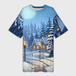 Женская длинная футболка Новогодний зимний городок