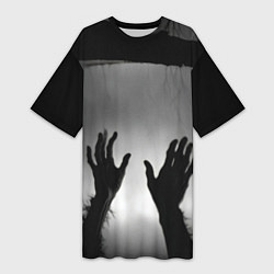 Женская длинная футболка Руки зомби в ночном тумане