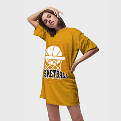 Футболка женская длинная Basketball - кольцо и мяч, цвет: 3D-принт — фото 2
