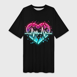 Женская длинная футболка Разбитое сердце с линией пульса со свечением