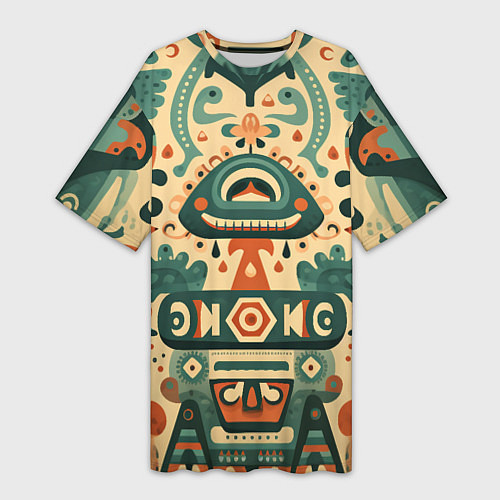Женская длинная футболка Абстрактный узор в мексиканском фолк-арт стиле / 3D-принт – фото 1