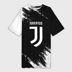 Женская длинная футболка Juventus спорт краски черно белый