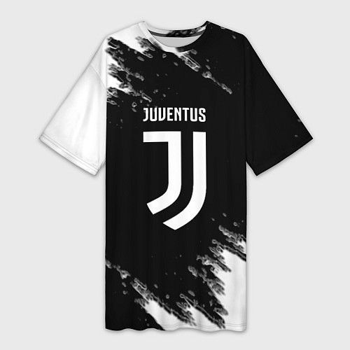 Женская длинная футболка Juventus спорт краски черно белый / 3D-принт – фото 1