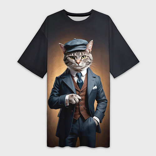 Женская длинная футболка Кот в стиле Томаса Шелби - Острые козырьки / 3D-принт – фото 1