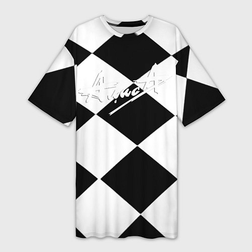 Женская длинная футболка Алиса шахматная клетка / 3D-принт – фото 1