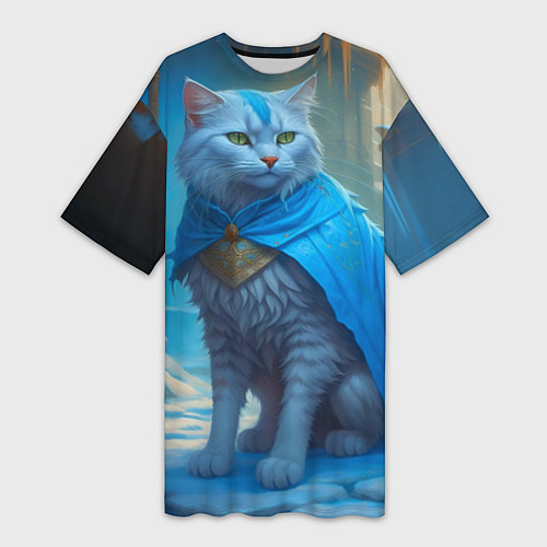 Женская длинная футболка Снежный кот / 3D-принт – фото 1