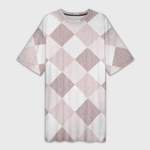 Женская длинная футболка Геометрический светло коричневый узор квадраты / 3D-принт – фото 1