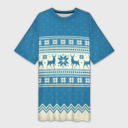 Женская длинная футболка Sweater with deer on a blue background