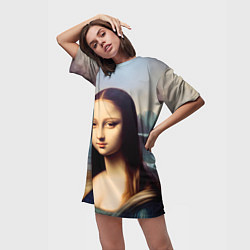 Футболка женская длинная Нейросеть - азиатская Мона Лиза, цвет: 3D-принт — фото 2