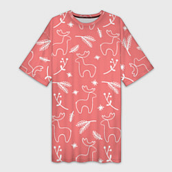 Женская длинная футболка Рождественский принт с оленями