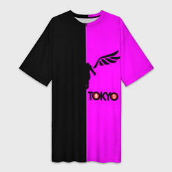 Женская длинная футболка Токийские мстители черно-розовый