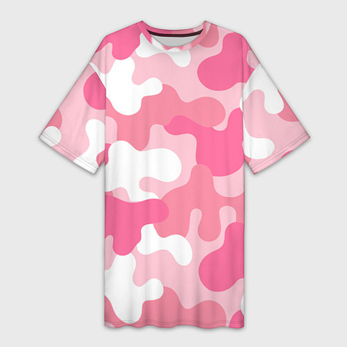 Женская длинная футболка Камуфляж розовый / 3D-принт – фото 1