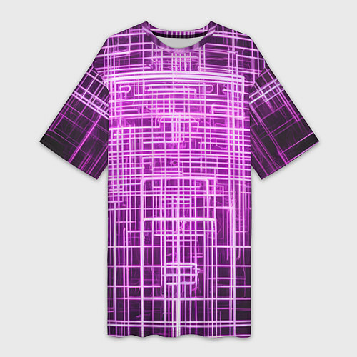 Женская длинная футболка Фиолетовые неоновые полосы киберпанк / 3D-принт – фото 1
