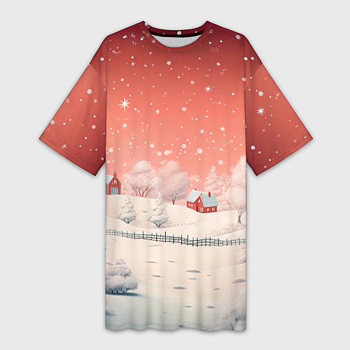 Женская длинная футболка Волшебство новогодней ночи / 3D-принт – фото 1