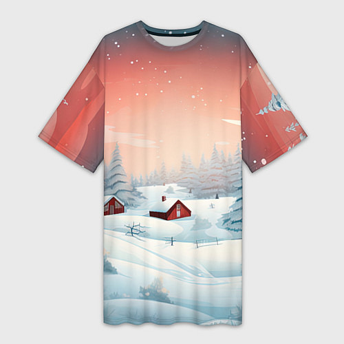 Женская длинная футболка Погружение в зимнюю атмосферу / 3D-принт – фото 1