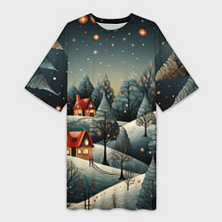 Женская длинная футболка Зимние развлечения на природе