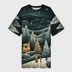 Женская длинная футболка Зима в городе ожидание праздника