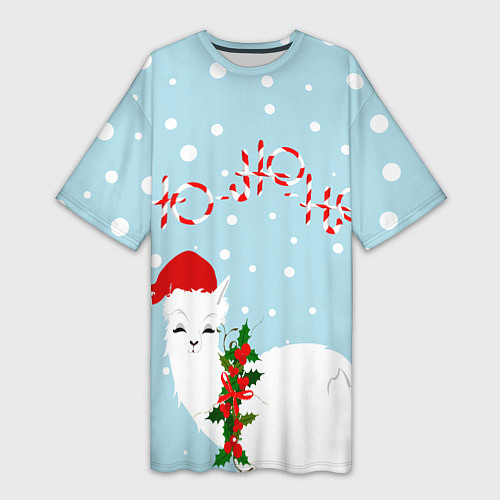 Женская длинная футболка Лама в роли Санта Клауса / 3D-принт – фото 1