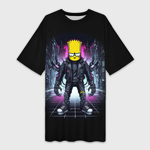 Женская длинная футболка Cool Bart Simpson - cyberpunk - ai art / 3D-принт – фото 1