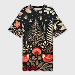 Женская длинная футболка Елочные узоры нового года