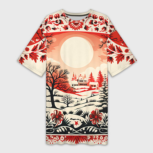 Женская длинная футболка Новогодние орнаменты / 3D-принт – фото 1