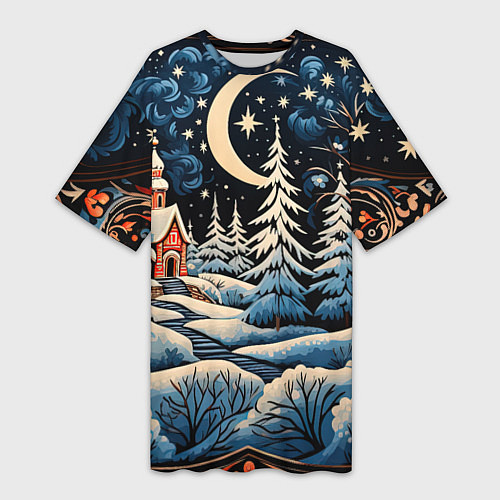Женская длинная футболка Морозное утро / 3D-принт – фото 1