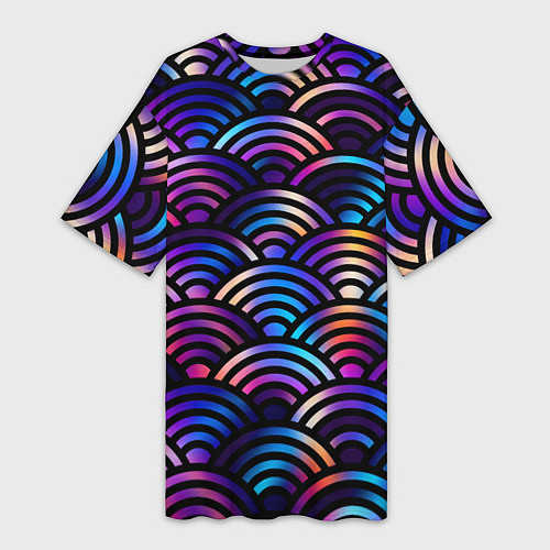 Женская длинная футболка Разноцветные волны-чешуйки / 3D-принт – фото 1