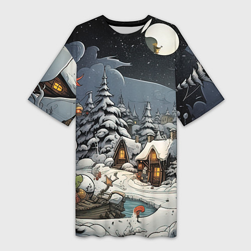 Женская длинная футболка Волшебство новогодней ночи / 3D-принт – фото 1