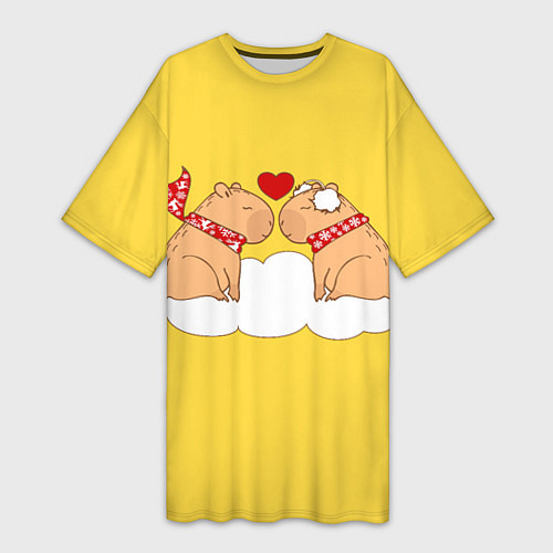 Женская длинная футболка Влюбленный капибара / 3D-принт – фото 1