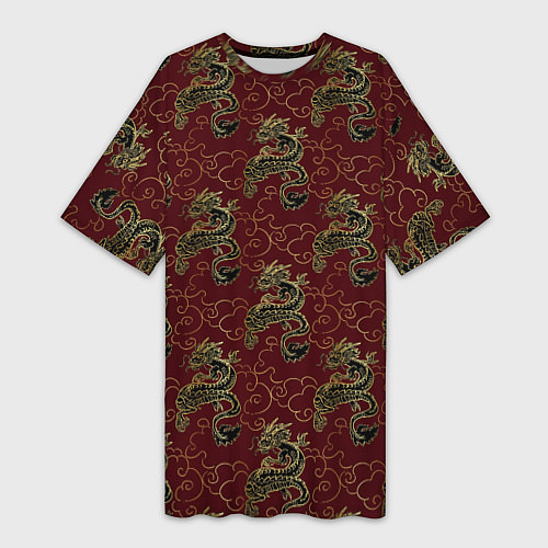 Женская длинная футболка Азиатский стиль дракона / 3D-принт – фото 1