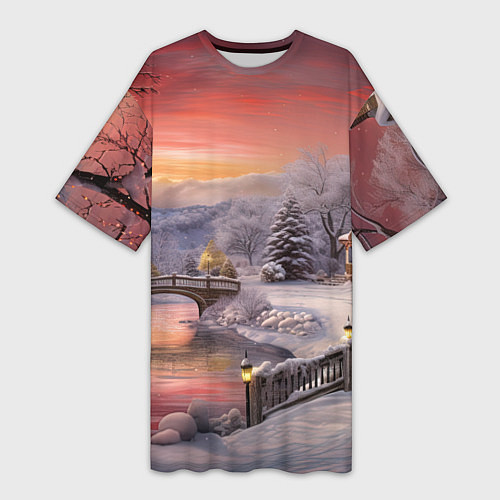 Женская длинная футболка Морозная сказка праздника / 3D-принт – фото 1