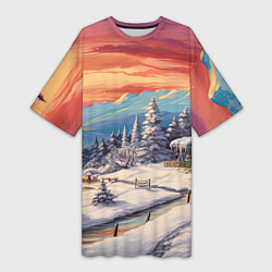 Футболка женская длинная Северное сияние веселья, цвет: 3D-принт