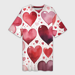 Женская длинная футболка Паттерн акварельные сердечки