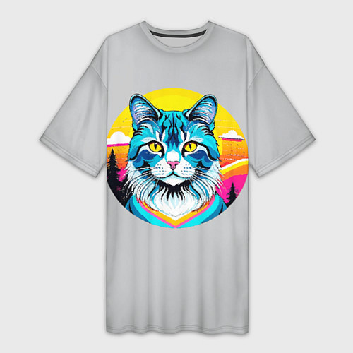 Женская длинная футболка Нейросеть - кот в стиле граффити / 3D-принт – фото 1