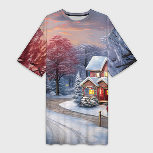 Женская длинная футболка Волшебство зимней природы / 3D-принт – фото 1