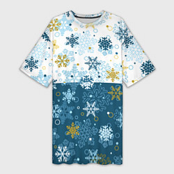 Женская длинная футболка Снежинки новогодние