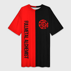 Женская длинная футболка Стальной алхимик - красная печать Альфонс
