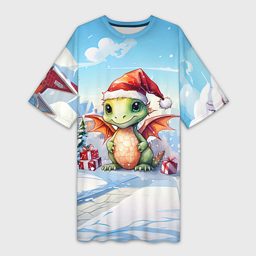 Женская длинная футболка Дракон ледяной вихрь / 3D-принт – фото 1