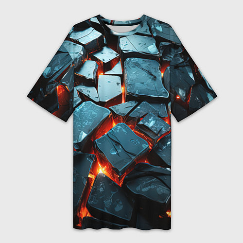 Женская длинная футболка Камни в лаве / 3D-принт – фото 1